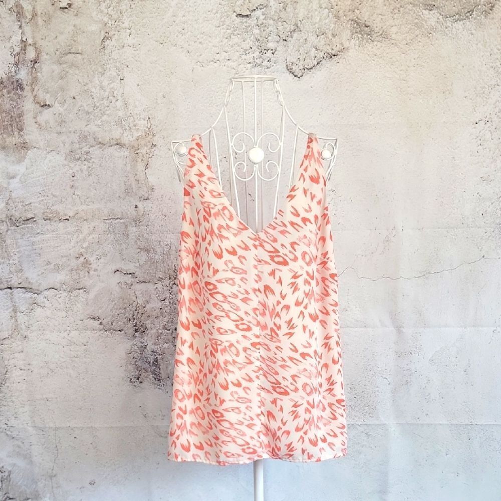 Cabi Sleeveless Flirty Leopard Print Blouse Pink Coral & Cream Womens Size S